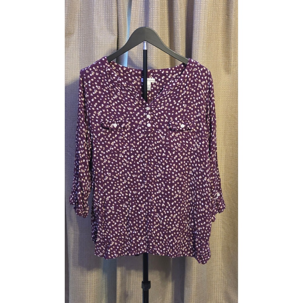 Croft & Barrow 3/4 Sleeve Abstract Dot Print Blouse Women's Size XL Purple